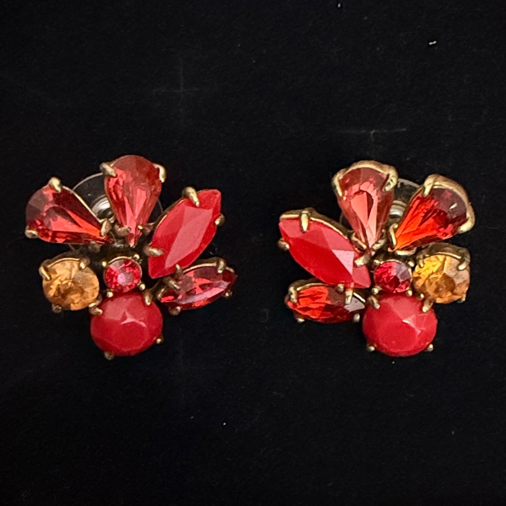 Red Crystal Cluster Stud Earrings - Women Jewelry